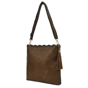Elegant Brown Faux Leather Shoulder Bag With Tassel