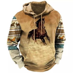 Horse Graphic Print Pullover Hoodie for Stylish Streetwear and Casual Wear