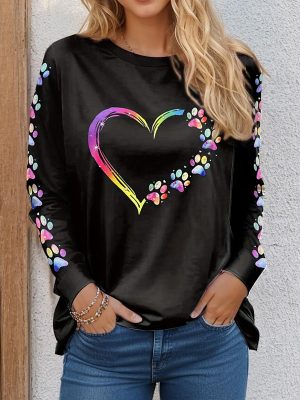 Stylish Heart Print Short Sleeve T-shirt for Regular Casual Outfits