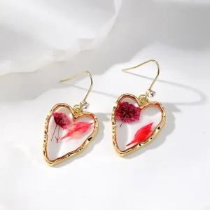 Heart Shape Flower Resin Drop Earrings Cute Vacation Style