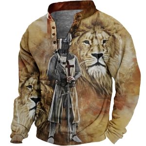 Knights Templar Graphic Print Sweatshirt with Unique Patterns for Daily Streetwear