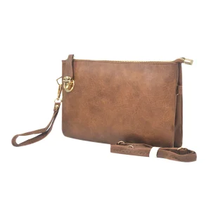 Elegant Brown Faux Leather Crossbody Clutch