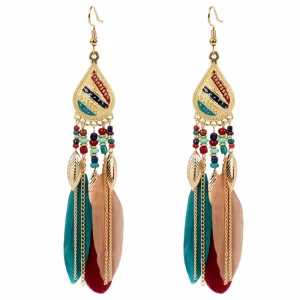 Feather and Metal Dangle Earrings
