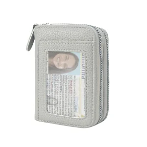 Compact Grey Leather Wallet With Id Window